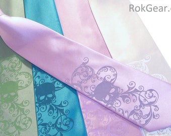 Mens skull necktie custom colors print to order RokGear original design