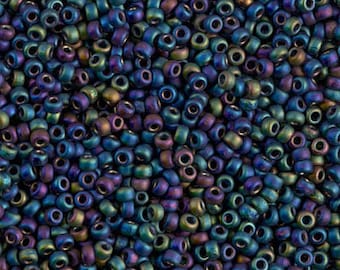 11/0 Matte Black AB Miyuki seed bead, 15 gram bag, Color# 11-401FR