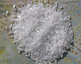3mm White Pearl Ceylon Miyuki bugle or fringe bead, 10-gram bag, BGL1-528.