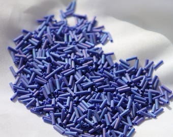 6mm Matte Op Cobalt AB Miyuki Bugle or Fringe bead, 10 gram bag, Color# BGL2-414FR