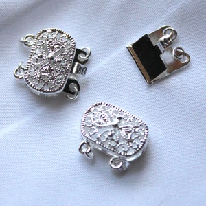 2 strand Silver plated brass clasp, oval shape, 14 x 9mm