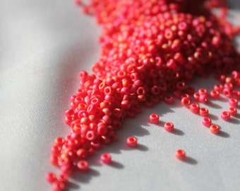 11/0 Matte Op Vermillion Red AB miyuki seed beads, 15 gram bag, Color # 11-407FR