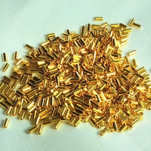 3mm Miyuki Bugle bead 24kt Gold plated, 5 gram bag, color BGL1-191 image 2