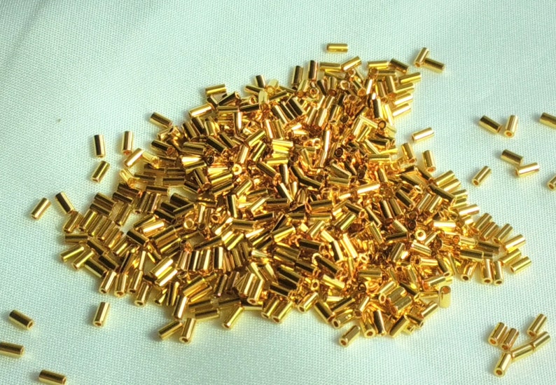 3mm Miyuki Bugle bead 24kt Gold plated, 5 gram bag, color BGL1-191 image 2