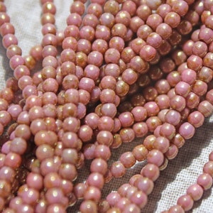 2mm Opaque Rose/Gold Topaz Luster Czech glass beads (100 beads) 1 strand