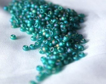 8/0 Matte Tr Teal AB seed bead, by Miyuki, 15 gram bag, Color # 8-2405FR