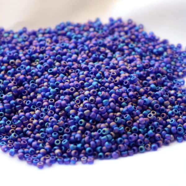 11/0 Transparent-Rainbow Frosted Cobalt Toho seed bead, 15 gram bag, Color# TR-11-87DF