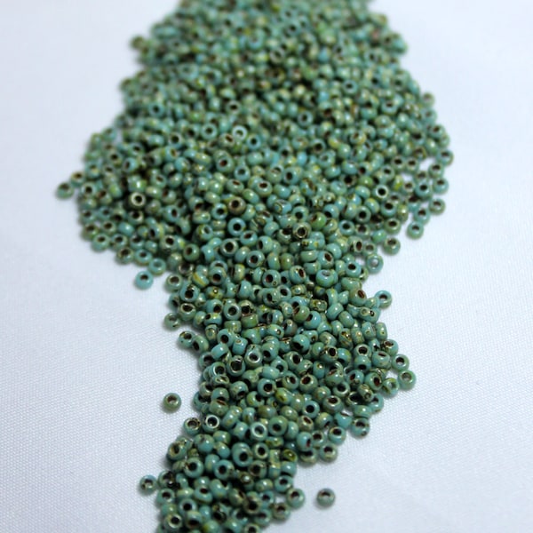 11/0 Op Turquoise Blue Picasso, Miyuki seed bead, 15 gram bag, color # 11-4514