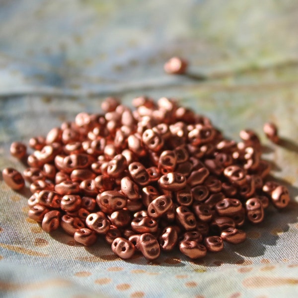 Matubo MiniDuo 4 x 2mm 2 hole bead: 10 gram bag,  Matte - Metallic Copper, Color# K0177