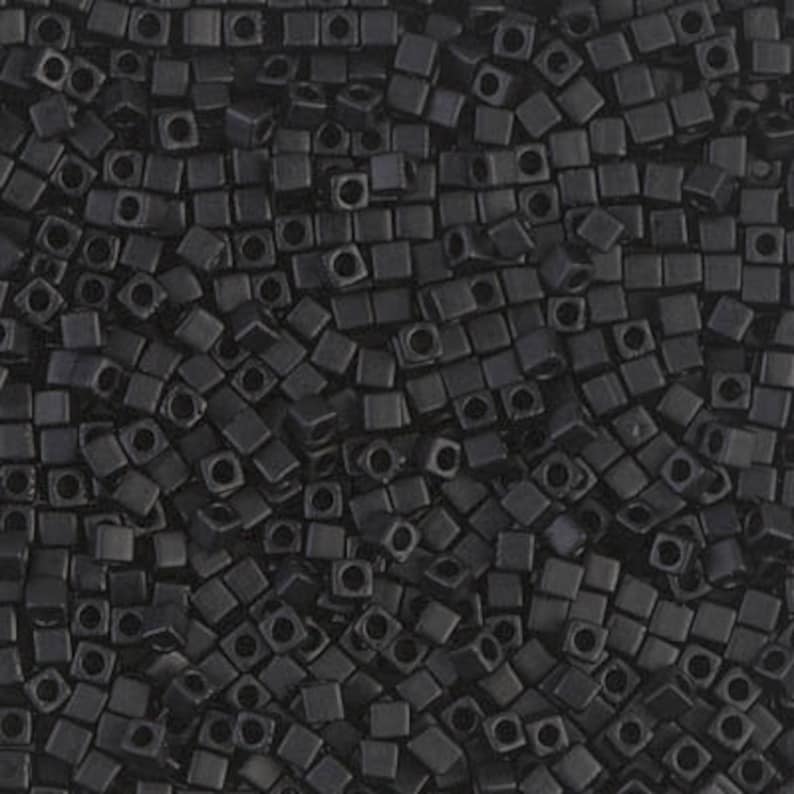 1.8mm Matte Black Miyuki cube or square bead, 10 gram bag, Color SB18-401F image 1