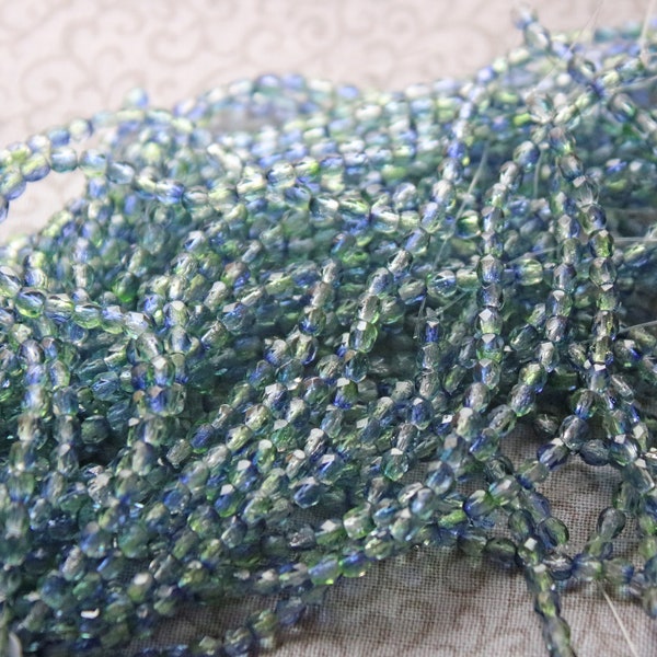 3mm Fire Polish Blueberry/Green Tea dual Coated Czech Glass (100 beads) 2 strands