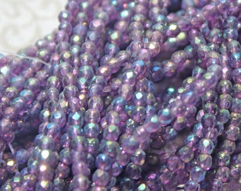 2mm Fire Polish Iris Tanzanite Luster Czech glass beads (100 beads) 2 strands