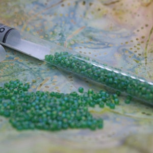 8/0  Tube 5.5&quot; Transparent-Rainbow Frosted Grass Green Toho seed bead, Color# TR-08-167BF