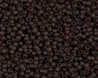 11/0 Matte Transparent Root Beer Miyuki seed bead, 15 gram bag, Color# 11-135F.  Dark Brown Matte finish