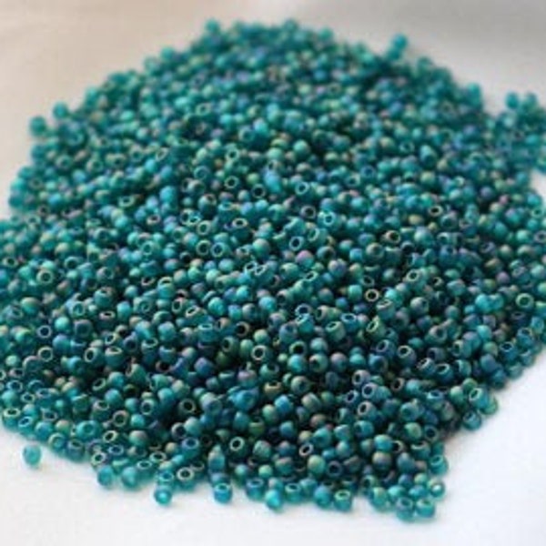 15/0 Transparent-Rainbow Frosted Teal Toho seed bead, 10 gram bag, Color# TR-15-167BDF