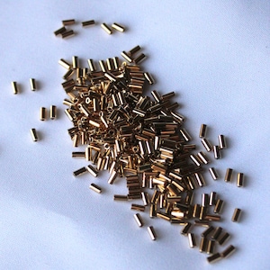 3mm 24kt Gold Light Plated Miyuki Bugle, 5 gram bag, Color# BGL1-193