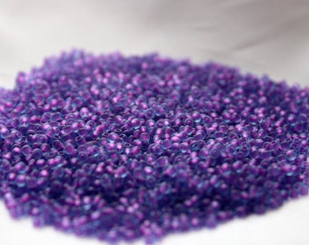 11/0 Purple Lined Aqua Matte Toho, 15 gram bag, Color# 11-252FM