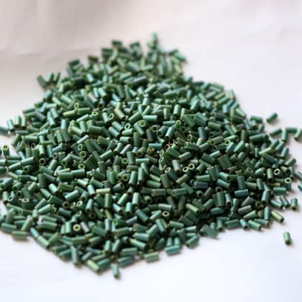 3mm Bugle or Fringe bead Matte Met Sage Green Luster, Miyuki seed bead, 10 gram bag, Color# BGL1-2031