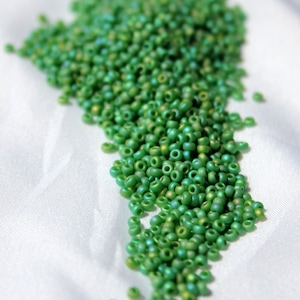 11/0 Matte Op Green AB, Miyuki, 15 grams, Color # 11-411FR