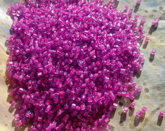 1.5mm  Toho Cube Beads-Dark Pink Lined Aqua, 10-gram bag, Color #T1.5C-980