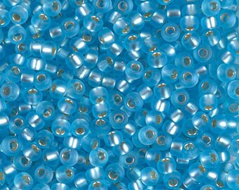 8/0 Matte Silver Lined Aqua Miyuki seed bead, 15-gram bag, 8-18F
