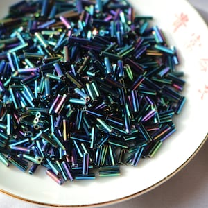 6mm Met Variegated Blue Iris Bugle by Miyuki, 10 gram bag, Color # BGL2-455