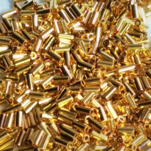 3mm Miyuki Bugle bead 24kt Gold plated, 5 gram bag, color BGL1-191 image 1