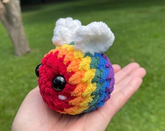 Crochet Pride Rainbow Bumble Bee Plushie: LGBTQIA+ Keychain