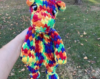 Crochet Hippo Lovey: Soft Blanket yarn, Snuggler with embroidered eyes
