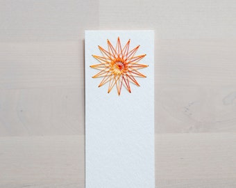 St. Anne’s Star Hand Embroidered Large Bookmark - White and Orange Ombre - Sacred Geometry