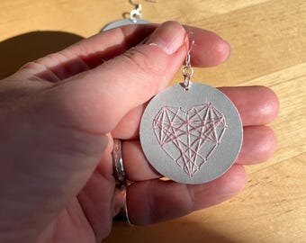 Infinite Heart Sacred Geometry Earrings - Hand Embroidered - Pink on Silver