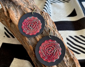 Radiant Core Sacred Geometry Earrings - Hand Embroidered Multi on Black Card Stock