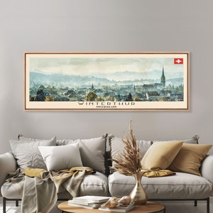 Winterthur Switzerland Travel Art, City Art, Framed Canvas Print or Metal Wall Art, Europe Travel Poster, Panoramic Wall Art, Wide Wall Art