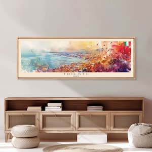 Trieste Italy Panoramic Travel Poster, Framed Canvas Print or Metal Wall Art, Travel Art, Home Decor, Panoramic Painting, Midcentury Art