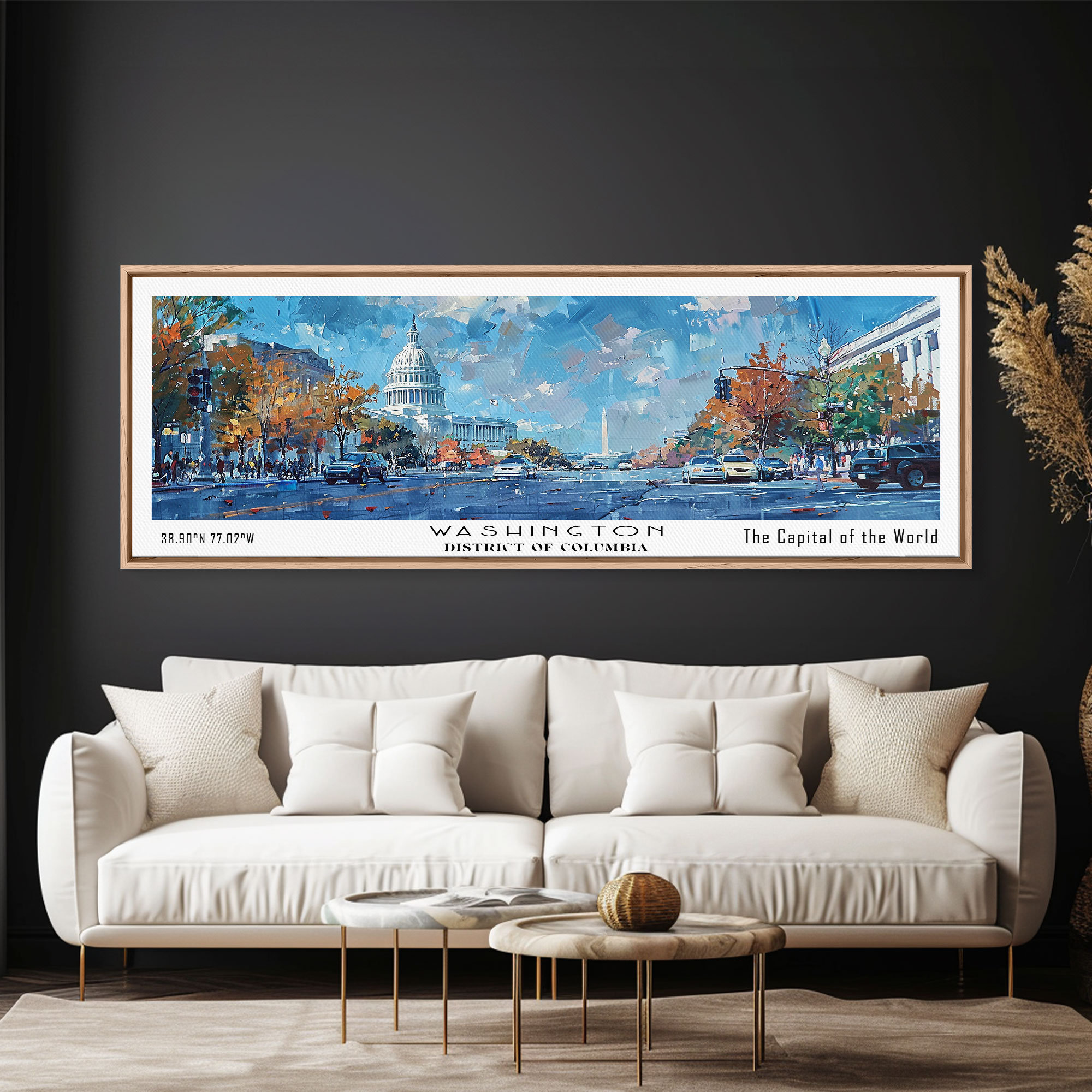 Washington DC Panoramic Canvas Print: Retro Travel Poster Wall Art