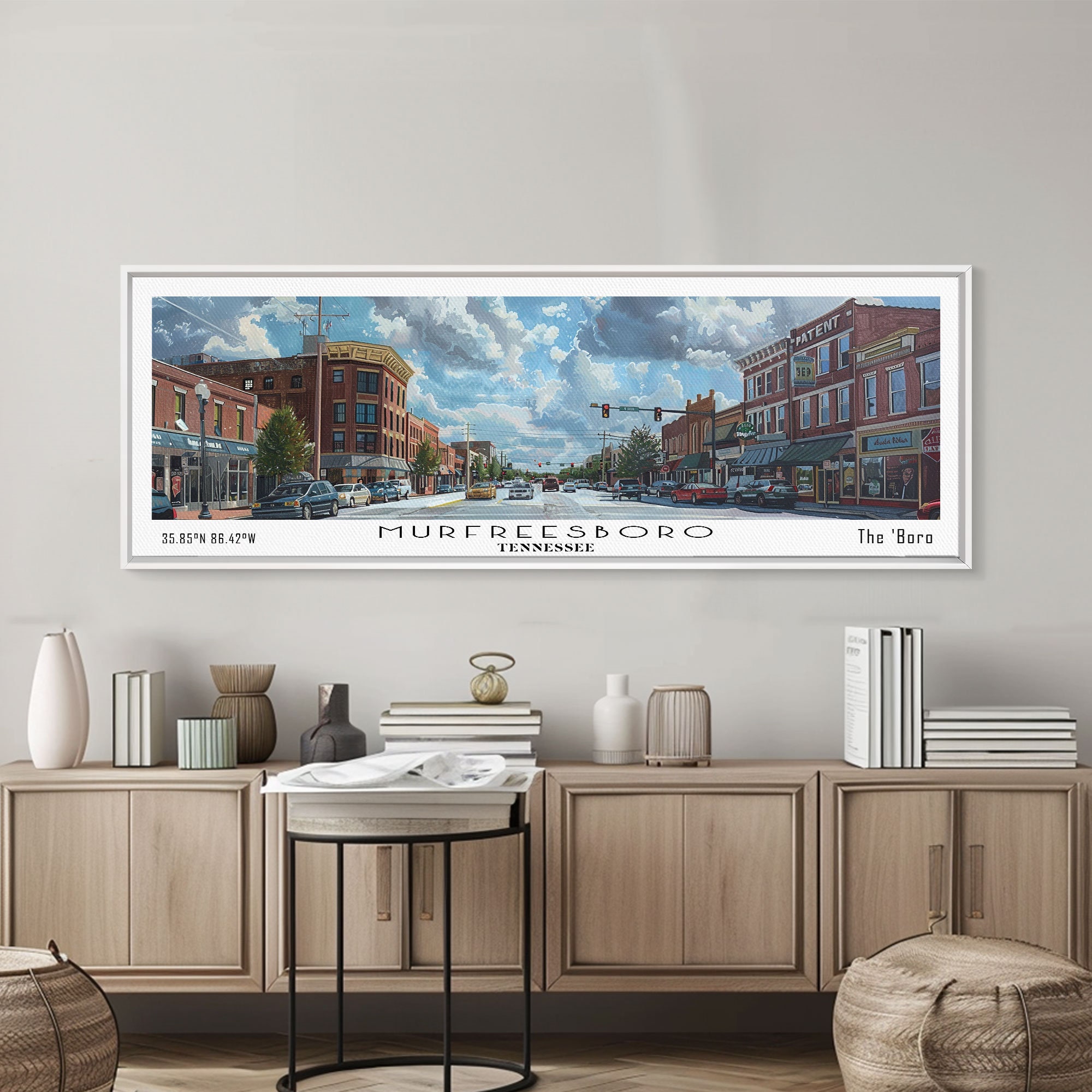 Murfreesboro Tennessee Panoramic Framed Canvas Print