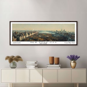 New York City Panoramic Canvas Print: Watercolor Travel Poster