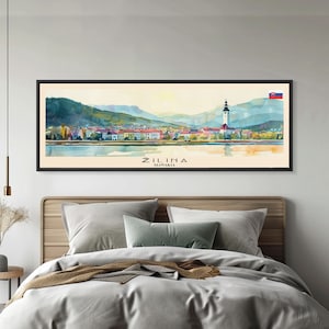 Zilina Slovakia Panoramic Travel Poster, Framed Canvas Print or Metal Wall Art, Travel Art, Home Decor, Panoramic Painting, Midcentury Art