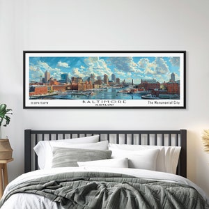 Baltimore Maryland Panoramic Watercolor Canvas Print: City Art