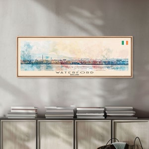 Waterford Ireland Panoramic Travel Poster, Framed Canvas Print or Metal Wall Art, Travel Art, Home Decor, Panoramic Painting, Midcentury Art