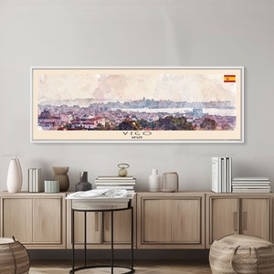 Vigo Spain Wall Art, Panoramic Travel Poster, Panoramic Framed Canvas Print, City Wall Art, Wall Hanging Home Decor, Travel Art