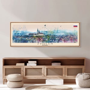 Zvolen Slovakia Panoramic Travel Poster, Framed Canvas Print or Metal Wall Art, Travel Art, Home Decor, Panoramic Painting, Midcentury Art