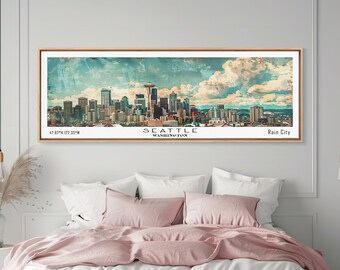 Seattle Travel Poster - Vintage Framed Canvas Wall Art