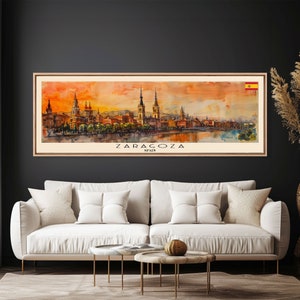 Zaragoza Spain Wall Art, Panoramic Travel Poster, Panoramic Framed Canvas Print, City Wall Art, Wall Hanging Home Decor, Travel Art