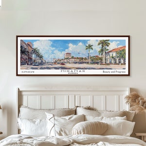Miramar Florida Panoramic Canvas Print: Watercolor Cityscape Art