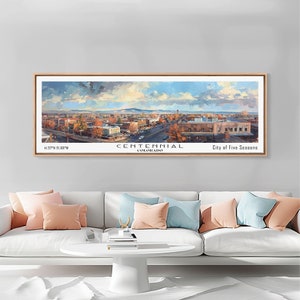 Centennial Colorado Panoramic Watercolor Painting: Framed Canvas Print