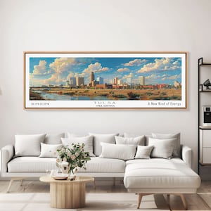 Tulsa Oklahoma Panoramic Canvas Print: Retro Travel Poster