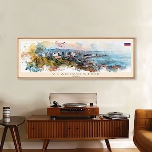 Vladivostok Russia Travel Print Wall Art, Panoramic City Art, Travel Art, Wall Decor, Vacation Gift, Framed Canvas Print Or Metal Art