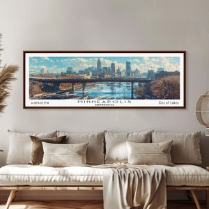 Minneapolis Panoramic Canvas Print: Watercolor Cityscape Art