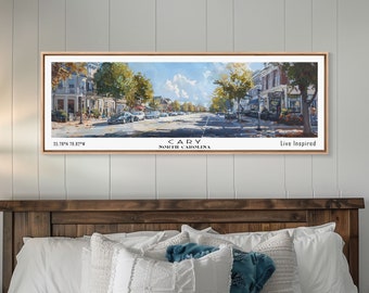 Cary North Carolina Watercolor Painting - Scenic Panoramic Wall Art